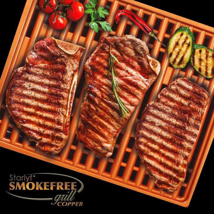 Електричний гриль Starlyf Smokefree 1250 Вт, термостат, знімна чаша, антипригарний, для дому, мідний, миється в посудомийці