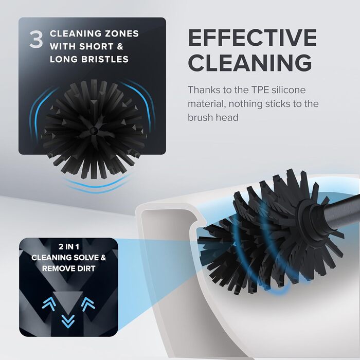 Набір для чищення унітазу Gunmetal matt з силіконовою щіткою | Без торпедо, знімною підставкою | З нержавіючої сталі, змінний насадок