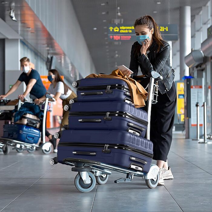 Набір валіз LALAHO 3/4/5 шт. з косметичками, ABS, для подорожей (темно-синій)