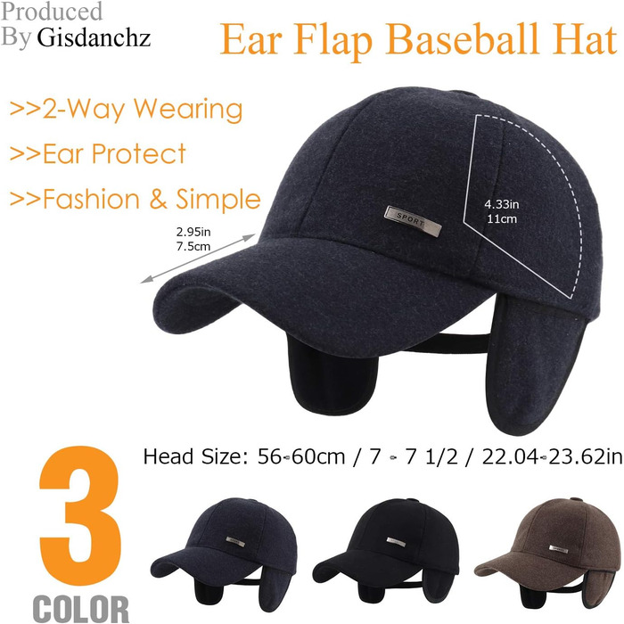 Зимова шапка-кепка Gisdanchz 22-23 з відворотом для вух та металевою застібкою (SW, Marine)