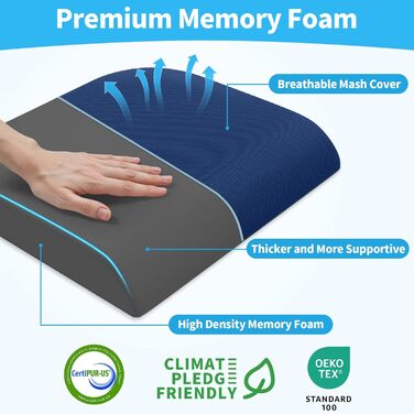 Подушка для сидіння TranquilRelax з Memory Foam (блакитна) для офісного крісла, дому та авто. Зняття болю в спині, куприку, сідницях та при ішіасі. Large