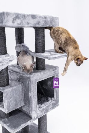 Котячий будиночок Petrebels Cleopatra: когтеточка, лежанка, печера, 134 см, бежевий/сірий