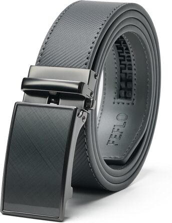 Чоловічий шкіряний ремінь FEFLO з автоматичною пряжкою, регульований, 35 мм, для костюма, джинсів, штанів, повсякденного та ділового стилю (сірий, 130 см, для талії 103-113 см)