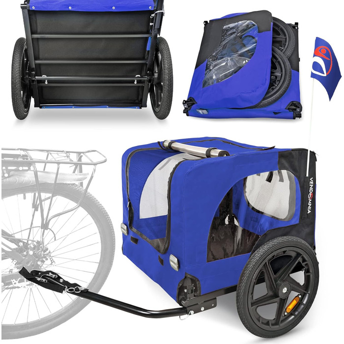 Фаркоп для собак на велосипед, причіп для собак, з прапорцем та ременем, складаний та легкий у зберіганні, кольори: червоний, пісочний, м'ятно-зелений, фіолетово-блакитний, військово-блакитний, військово-зелений (фіолетово-блакитний)