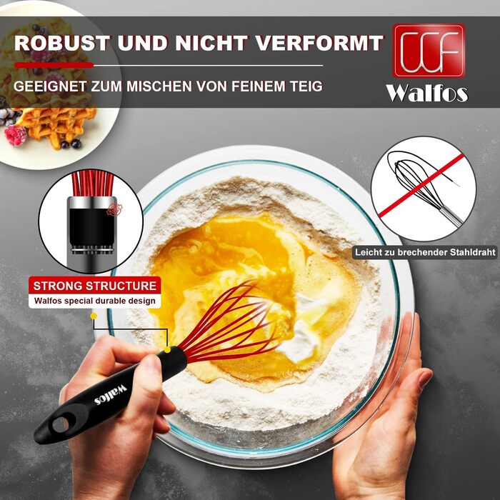 Набір міксерів Walfos 3 шт. з силіконовими вінчиками, червоний, з нержавіючої сталі. Для збивання, змішування та приготування їжі.