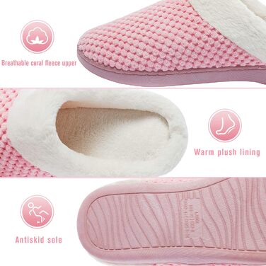Тапочки жіночі зимові теплі з меморі-піною Hausschuhe, зручні, пухнасті, з антиковзким покриттям, легкі, для дому (42/43 EU, Рожеві)