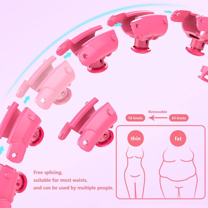 LEAFIA Smart Fitness Hula Hoop, Weight Loss, with Massage Nodes and 24 Detachable Adjustable Wide-Moving Hoop Sections, for Kids Adults Beginners Weight Loss Segment Training, PINK