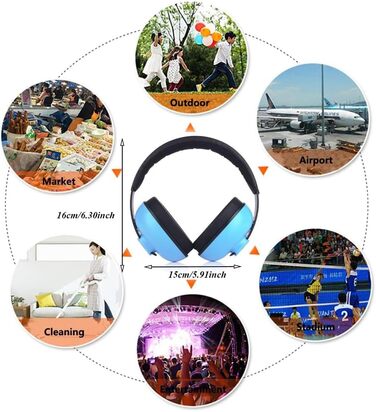 Навушники для захисту вух дитини 0-2 роки - шумозахисні навушники для літака, сну та повсякденного використання | Регульовані, м'які та легкі для новонароджених та малюків, (Блакитні)