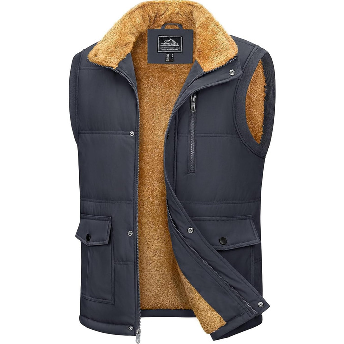 Чоловіча жилетка MAGCOMSEN з підкладкою, зимова, без рукавів, тепла флісова жилетка, для відпочинку, термо, перехідна жилетка з багатою кишенями, 3XL, темно-сіра