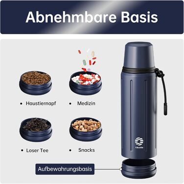 Термос Healter з чашкою 1л (72 години холод & 24 години гаряче) - термофляга для кави, чаю, термокружка з знімним дном та фільтром. Підходить для подорожей, офісу та школи (Зелений, Темно-синій)