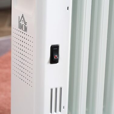 HOMCOM Портативний масляний радіатор з електронагрівом, 2500W, 3 режими, таймер, 11 секцій, білий, сталь, 50.5 x 24 x 63 см