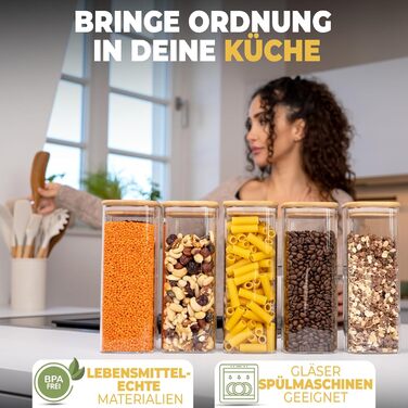 Скляні контейнери для зберігання з кришкою, кутові, набір 8 шт. - 5,2 л, посилена скляна тара, герметичні контейнери для продуктів, кухонні органайзери