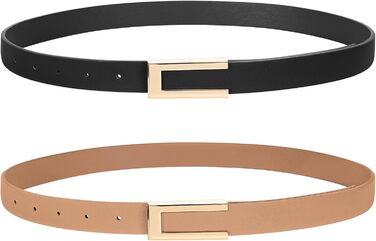 Жіночий тонкий шкіряний ремінь SUOSDEY з золотою пряжкою (чорний+хакі, 100 см)