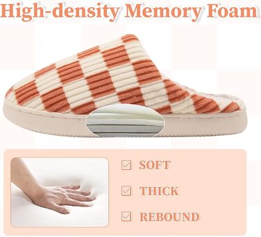 Тапочки додому для жінок та чоловіків Guyarns з м'якої плюшевої піни з пам'яті, в клітинку, з неслизькою підошвою, у формі хмари, для спальні, в приміщенні та на вулиці, розмір 38/39 EU, помаранчеві