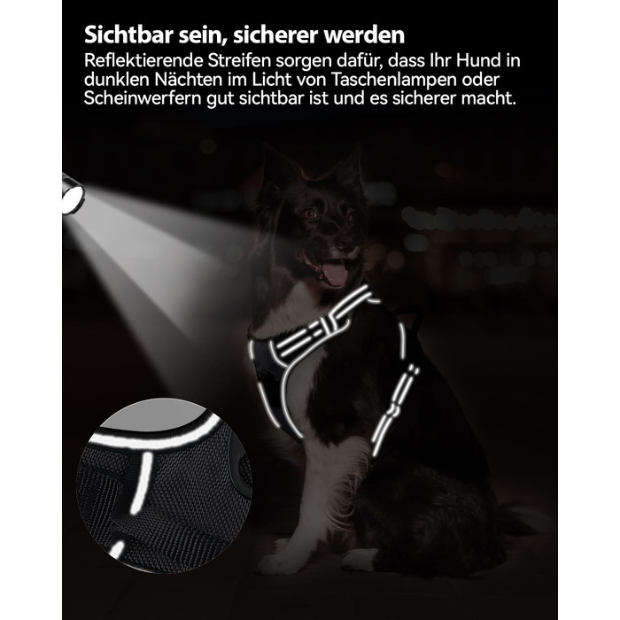 Шлейка для собак середнього розміру Joytale, світловідбиваюча, дихаюча, з ручкою для тренувань, чорна, M (1 шт.)