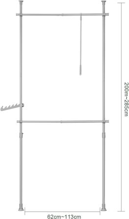 SoBuy® FRG109 Telescopic Wardrobe System with 2 Clothes Rails, Clothes Storage System, Shelf System, Clothes Rack (Light Grey)