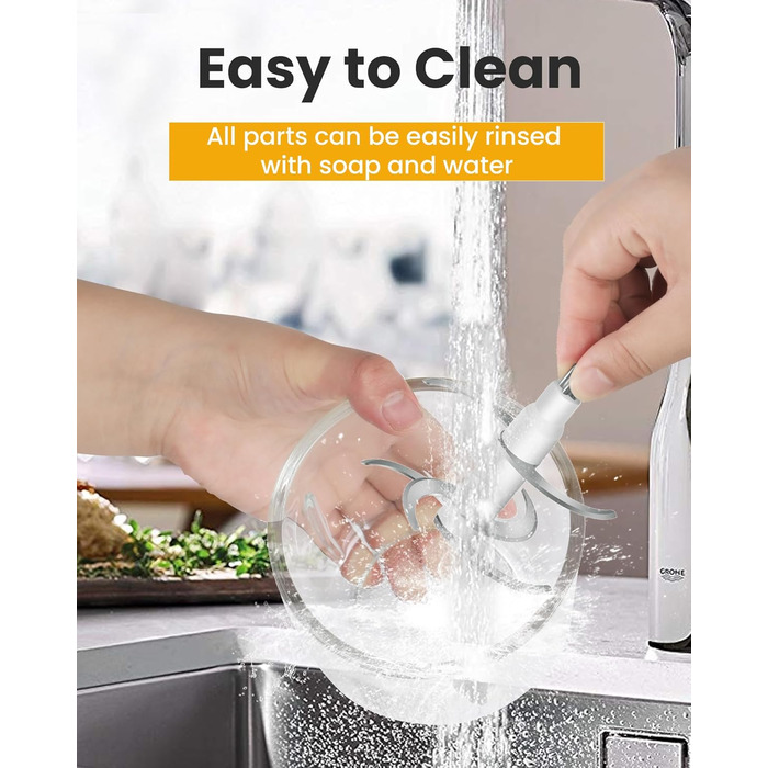 Електричний подрібнювач Wancle 350W, 600мл - для кухні, тихий та зручний у використанні (чорний)