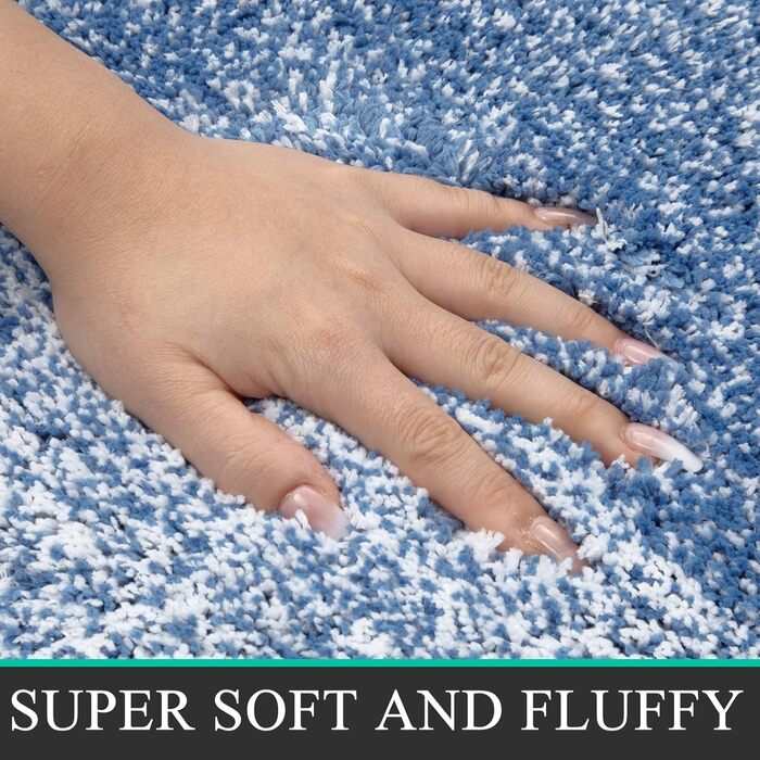 Enyhom 4-Piece Microfiber Bath Mat Set - Non-Slip Bathroom Rugs & Toilet Lid Cover (Blue, 45x65cm, 45x120cm, 50x60cm, 48x53cm)