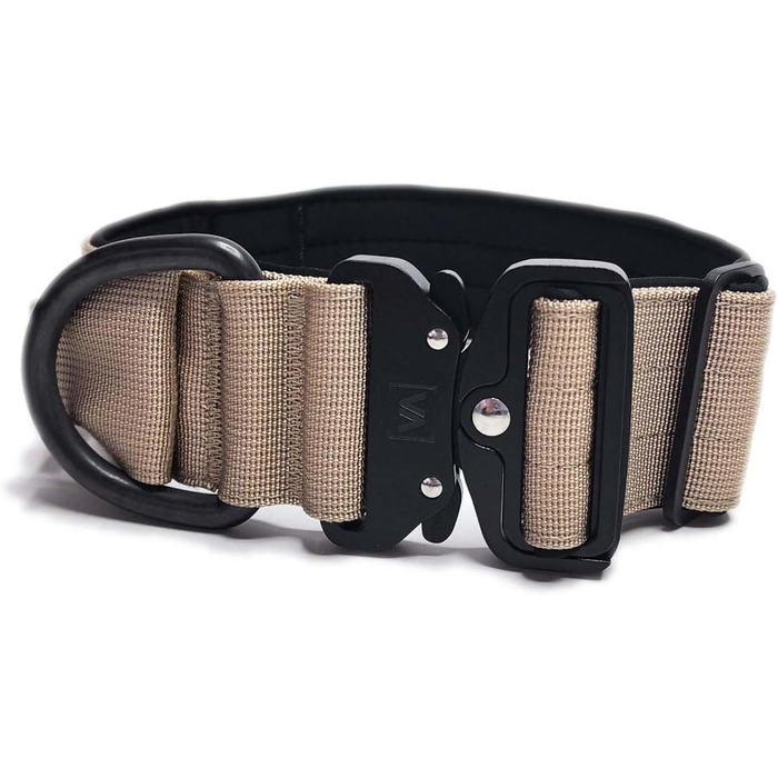 Тактичний нашийник для собак, 5 см: міцний нейлон, магнітна ручка, надійна застібка, для великих собак (5см/M = 40-50см, Бежевий)