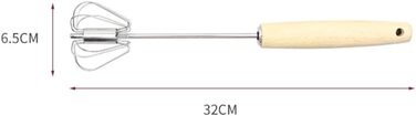 GOOPEEG Egg Beater, Hand Whisk, Small Semi-Automatic Manual Egg Beater for Baking at Home, Hand Mixer with Wooden Handle, Kitchen Whisk (6.5x32cm)