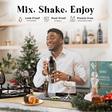 Набір бармена BARE BARREL® Mixology: 16 предметів для приготування коктейлів | Шейкер, барний аксесуар, інструменти для дому | 35 рецептів, подарунковий набір (680.4 г Cobbler Shaker, чорний)