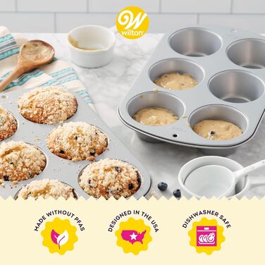 Wilton Jumbo Muffin Pan, Recipe Right, Non-Stick, Standard, 6 Cup, 2-Pack