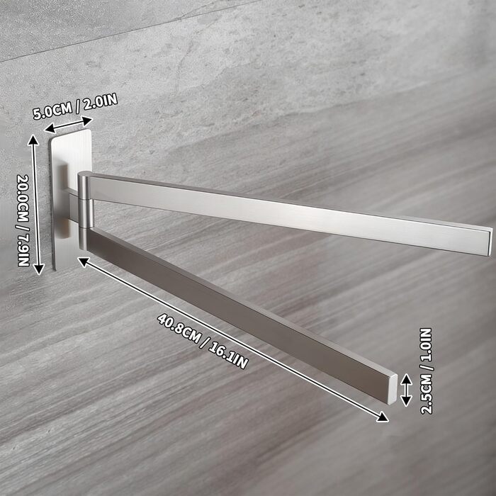 Підвісний тримач для рушників ZUNTO, 2 шт., поворотний 180°, з нержавіючої сталі 304, для ванної та кухні, сріблястий, 40.8 см