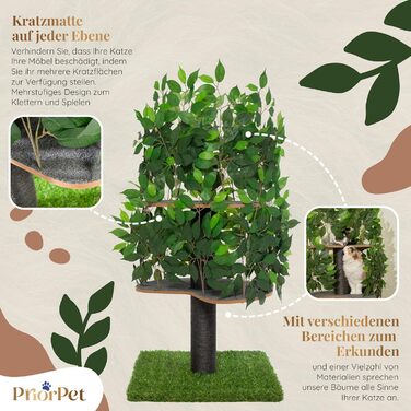 Дерево для котів Kratzbaum Natur - велике, багатоярусне, з можливістю заміни листів, безпечні матеріали, 120 см