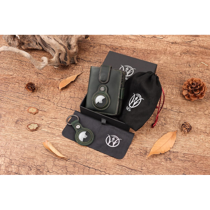 Will Fire® AirTag Wallet with Photo Capsule | Includes AirTag Attachment | Genuine Leather Wallet with Coin & Bill Compartments | Extra Secured RFID Card Holder | Space for up to (12) Cards [Green]