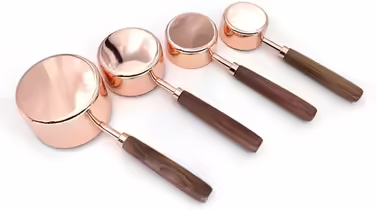 4-piece stainless steel measuring spoon set with walnut wood handle, copper measuring cup set for baking and cooking (Color: A, Size A)