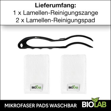 BIOLAB Venetian Blind Cleaning Tongs (incl. 2 Pads) and Blind Cleaning Brush (exterior), for cleaning blinds & Venetian blinds, blind cleaner, slat cleaner, Venetian blind cleaner
