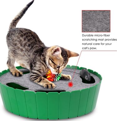 Pawaboo Cat Toy Electric Mouse, Interactive Kitten Toy Cat Bed Scratch Mat Catnip, Cute and Safe Toy Play Ball for Small Cat Play Biting Chewing - Green
