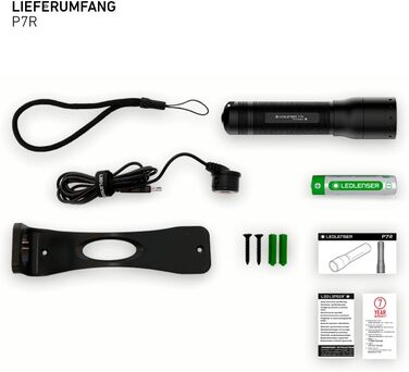 Ліхтарик Ledlenser P7R LED, акумуляторний, фокусування, 1000 люмен, 210 м, 40 годин, чорний