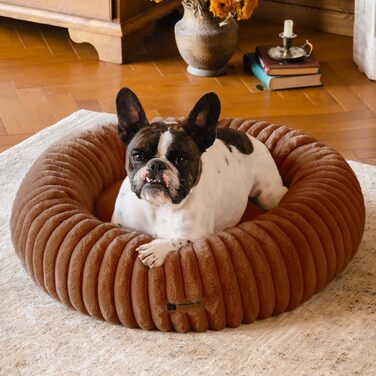 Кругле м'яке ліжко для собак MEWOOFUN, колір коричневий, 76x76x20 см - зручне та затишне ліжко для маленьких собак та цуценят з антиковзною основою