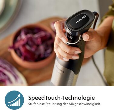 Philips 5000 Series Immersion Blender incl. Whisk, Spiralizer, XL Chopper - 1200 W power. ProMix technology. LED speed indicator. Infinite speed setting (HR2684/00) + Whisk, Spiralizer, XL Chopper
