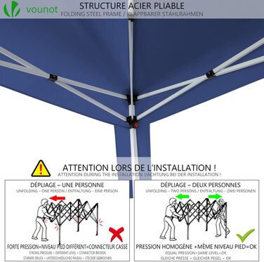 VOUNOT® Pavilion 3x3m with 4 Side Walls & 4 Sandbags, Pop-Up Folding Pavilion, Foldable Garden Tent Party Tent, including Bag, Grey (Blue+4 Side Walls)