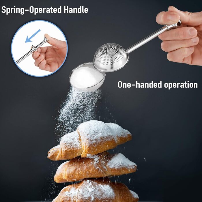 Flour Sifter - 5 Cup Fine Mesh Hand Crank Sifter Stainless Steel with Whisk Wire Loop for Baking, Powdered Sugar Dusting Set