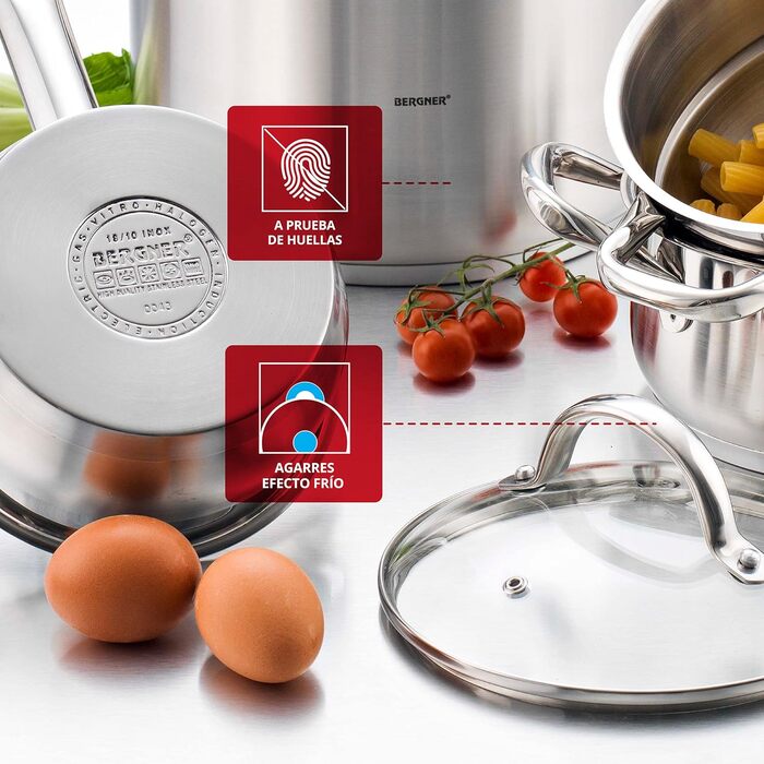 Bergner 8-Piece Cookware Set, Stainless Steel, Steel, TLG 3 Liter