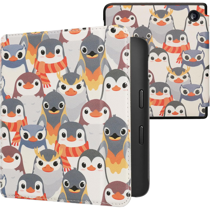 Чохол-чохол для Kobo Libra 2 від kwmobile - захисний чохол для eReader, Magnolien Rosa Weiß Altrosa (Пінгуіни Grau Gelb Braun)
