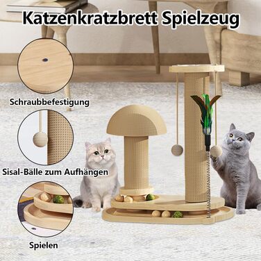 Anyingkai 4-in-1 Interactive Wooden Cat Toy - Wooden Carousel with Balls, Intelligence Toy for Cats (1, A)