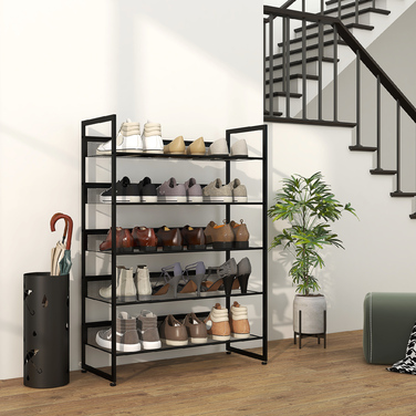 HOMCOM Small Shoe Rack Shoe Storage Shoe Stand Tall and Narrow, 5 Shelves, 72 cm x 30 cm x 102 cm, Black | Aosom
