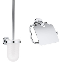 GROHE Essentials Bundle | Toilet Brush Set & Essentials Toilet Paper Roll Holder | with lid, chrome