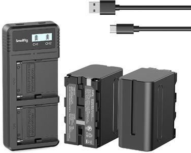 Запасні акумулятори SMALLRIG 7800mAh (2 шт.) для Sony NP-F970 та швидкий зарядний пристрій USB Dual Charger для NP-F970, NP-F960, NP-F950, NP-F930, NP-F550, NP-F570, NP-F750, відеокамери