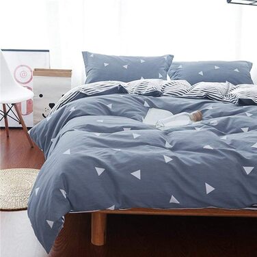 Комплект постільної білизни Uozzi Bedding Queen: блакитно-сірий, 3-частинний, 800 TC, мікрофібра з блискавкою, 4-стрічки, сучасний літній стиль для жінок та чоловіків (1 простирадло + 2 наволочки)