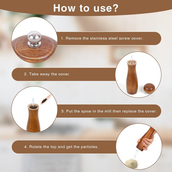 Дерев'яні соляні та перечні млини, 20 см, регульована ступінь помелу, ручні, з дуба, для кухні - набір 2 шт.