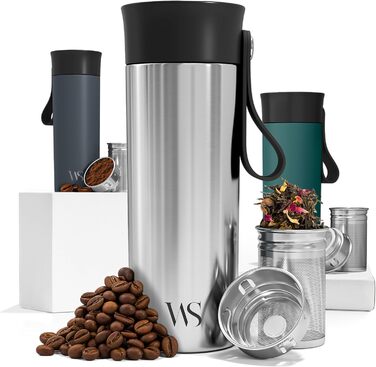 Термокружка для кави To-Go з нержавіючої сталі, 360 мл | Зберігає тепло 4 години, холод - 8 | Без BPA, витоку, вакуумна ізоляція | Ідеально для кави, чаю, подорожей