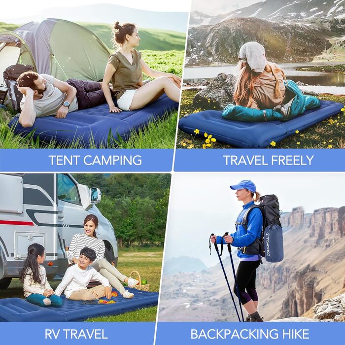 Надувний килимок для кемпінгу Tomshoo з інтегрованим насосом, подушкою та сумкою, блакитний