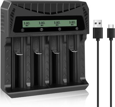 Зарядний пристрій для акумуляторів AXFEE: універсальна база для зарядки Ni-Mh/Ni-Cd AA AAA акумуляторів з LCD-дисплеєм та підтримкою 18650. Швидка зарядка 2000mAh. 4 слоти.