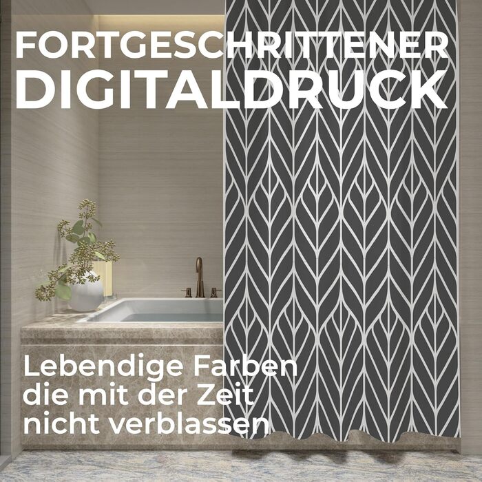 Шторка для душу 180x180 см | Шторка для ванни антигрибкова сіра | Геометрична шторка для ванни сірого кольору | Шторка для ванни абстрактного сірого дизайну