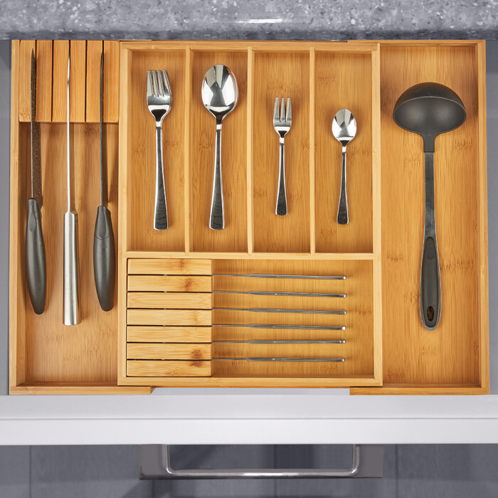Relaxdays Bamboo Cutlery Box, Extendable